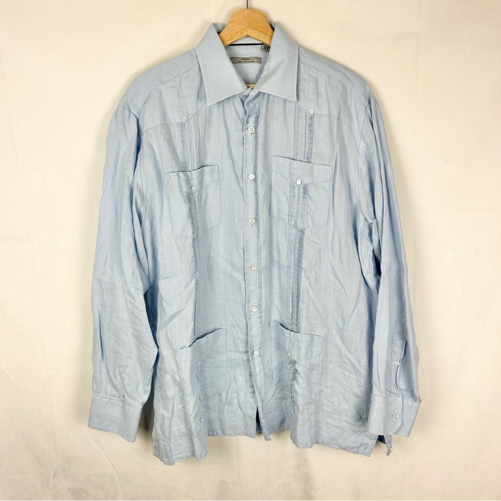 NONO MALDONADO‎ 100% Linen 4 Pocket Resort Button Down Shirt Large Light Blue